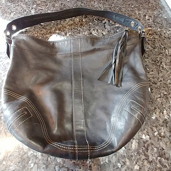 Coach Handbags - Coach Black Leather Handbag with Tassel Pull